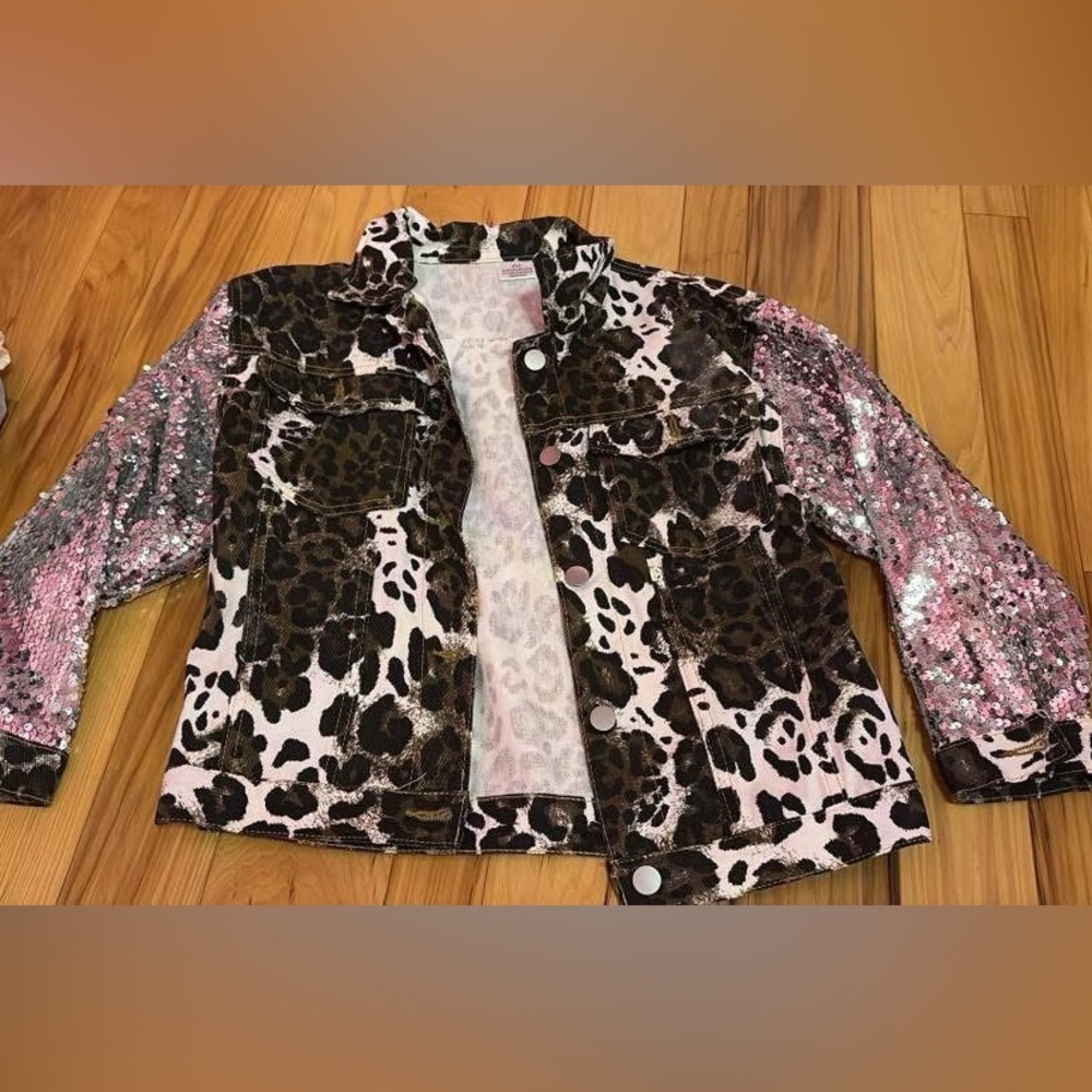 Leopard Print Jacket with Sequin Sleeves